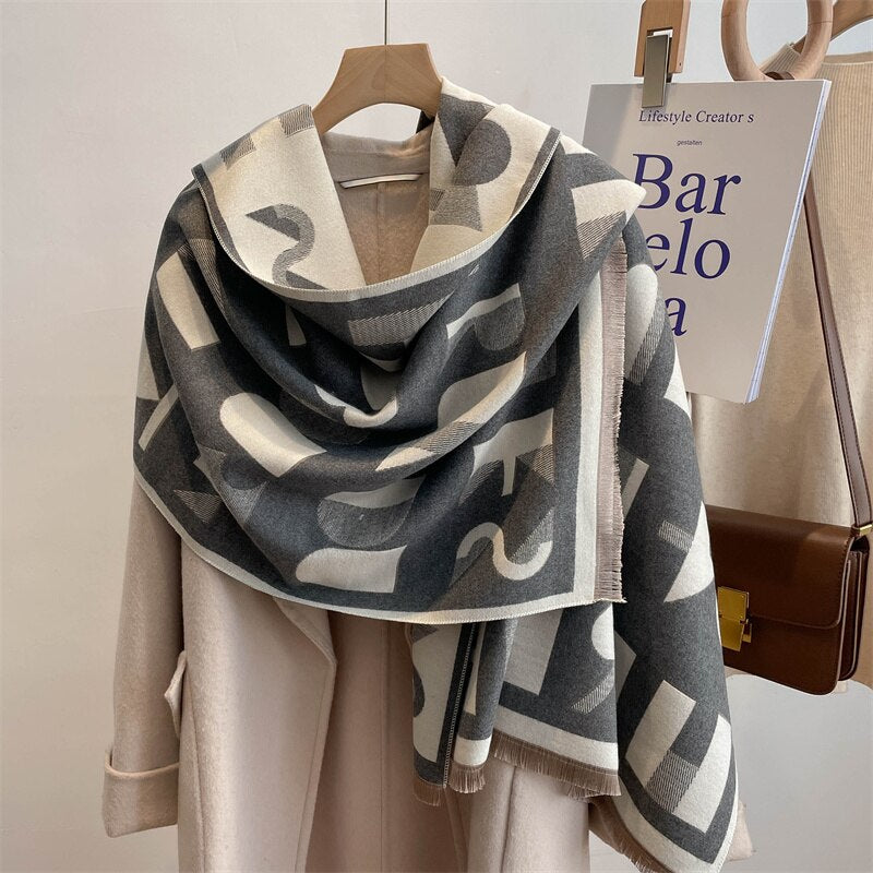 Thick Winter Poncho Women Scarf Luxury Floral Warm