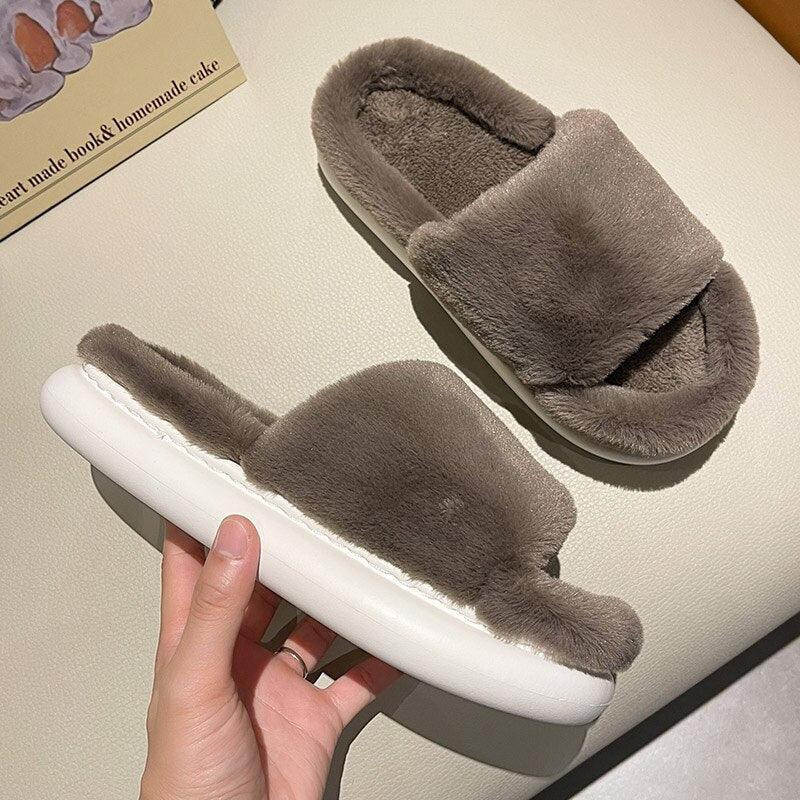 Women's Slippers Thick-bottomed Fur Furry