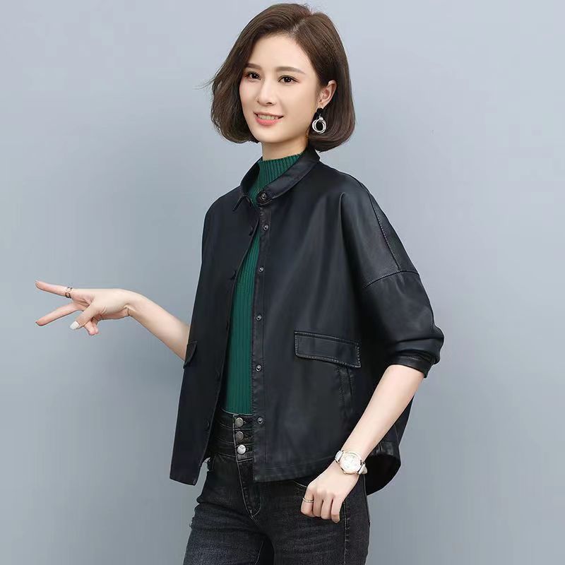 Women  Mid Length Leather Jacket PU Commute Style