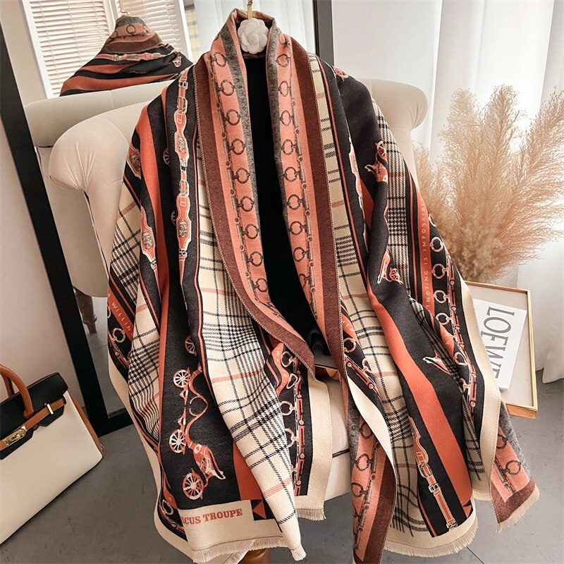 Thick Winter Poncho Women Scarf Luxury Floral Warm