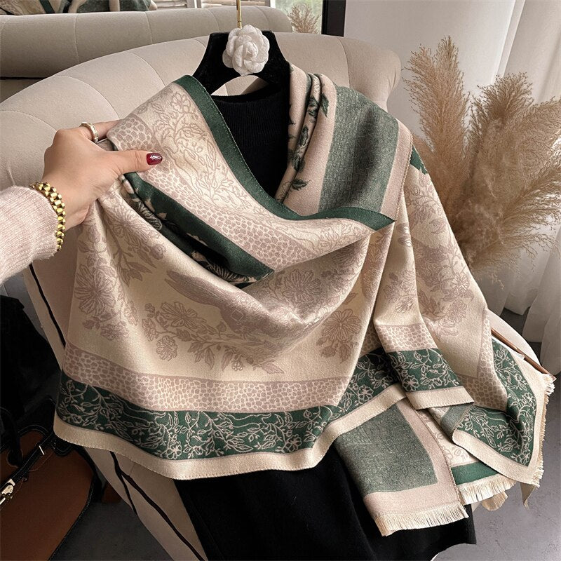 Thick Winter Poncho Women Scarf Luxury Floral Warm