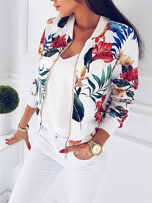 Women Floral Printed Jackets Spring Autumn Long Sleeve