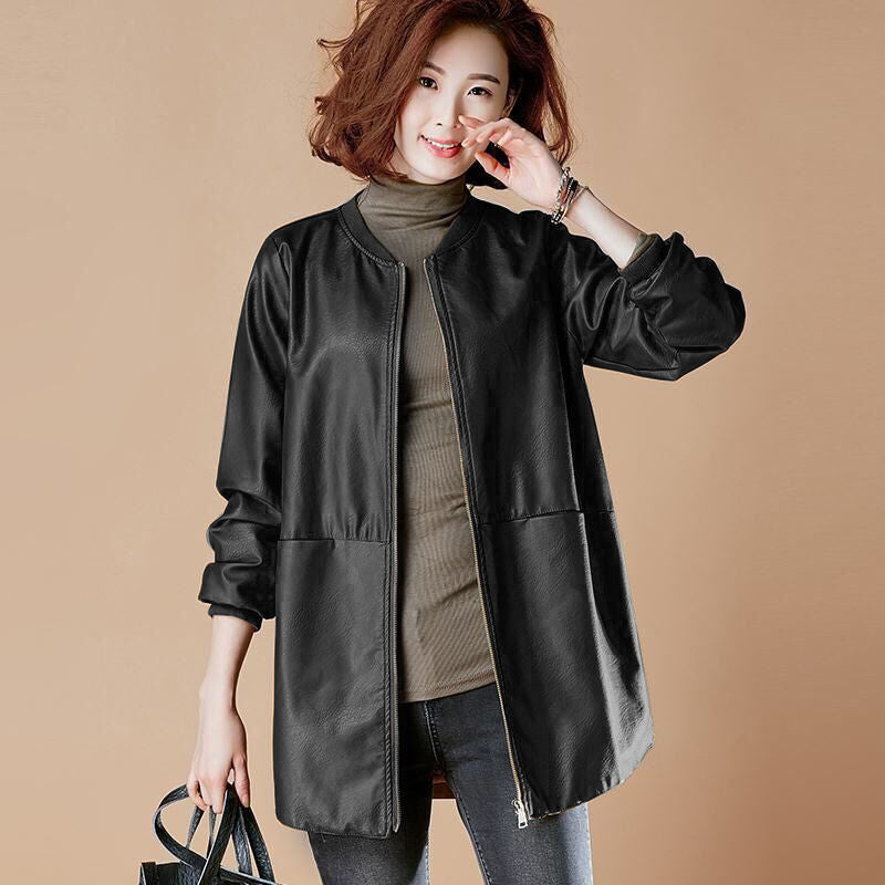 Women  Mid Length Leather Jacket PU Commute Style