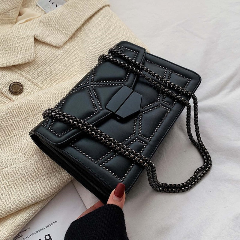 Studded Rivet Chain Brand PU Leather Crossbody