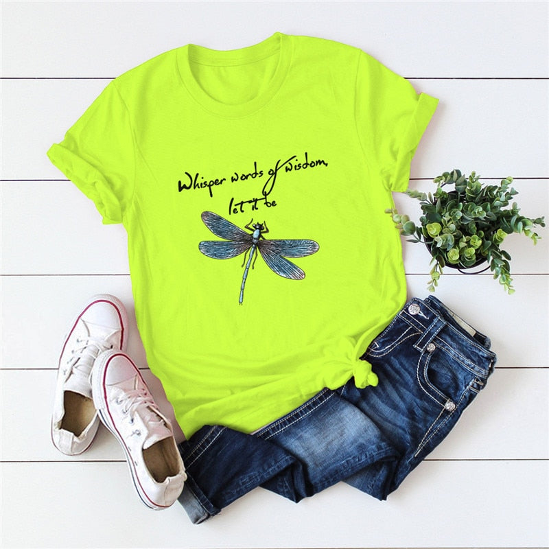 Women T-Shirt New Dragonfly Print T Shirt 100%Cotton