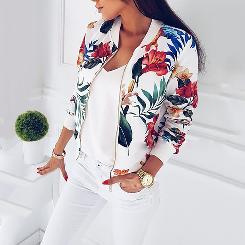 Women Floral Printed Jackets Spring Autumn Long Sleeve