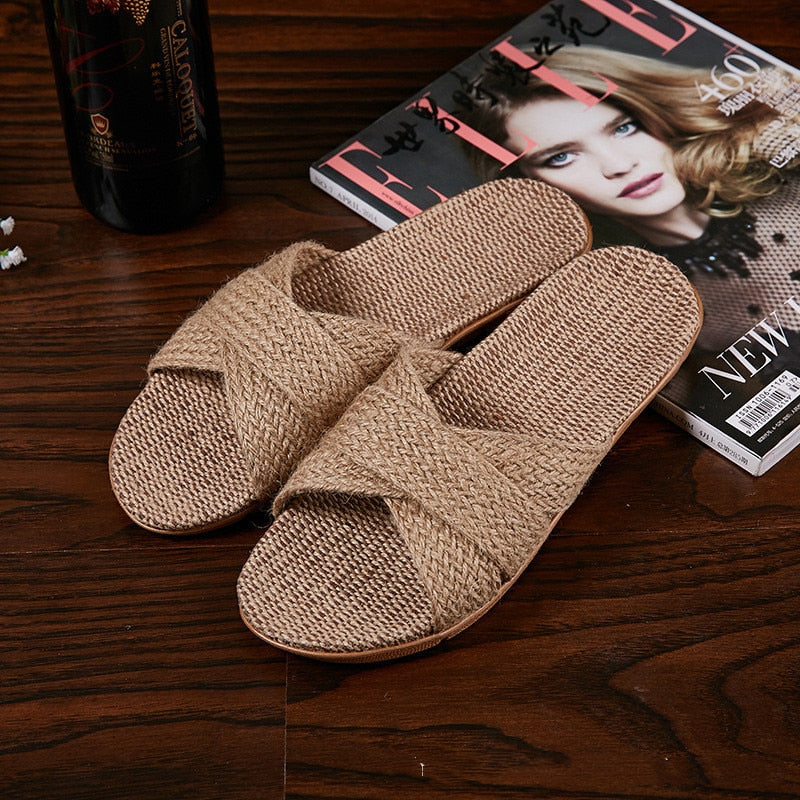 Women Indoor Slippers Home Flax Slides Summer