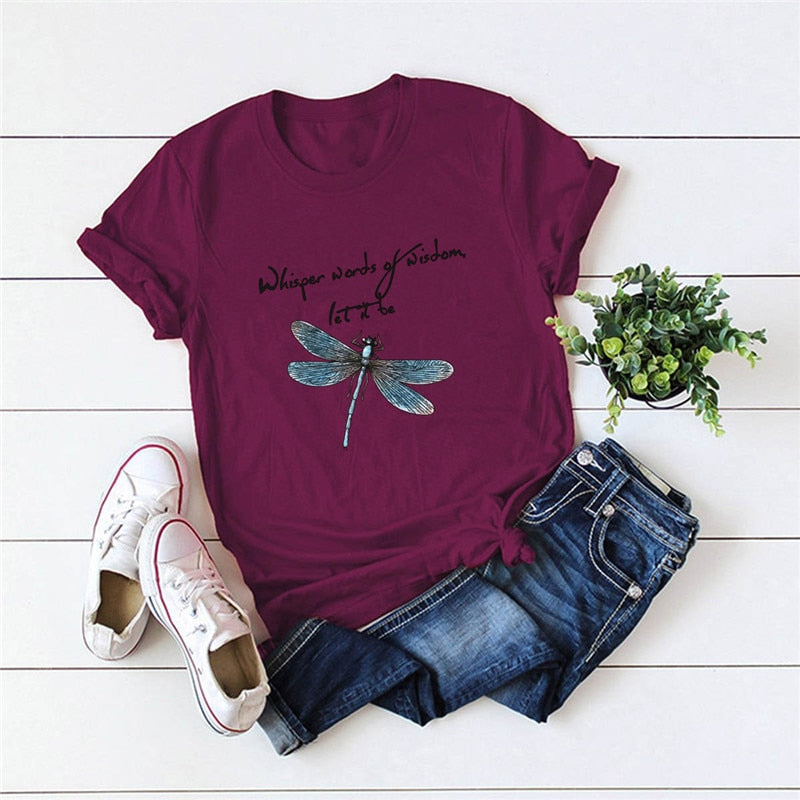 Women T-Shirt New Dragonfly Print T Shirt 100%Cotton