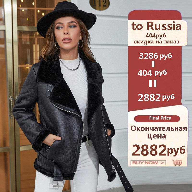 Winter Thick Warm Faux Leather Jackets for Women