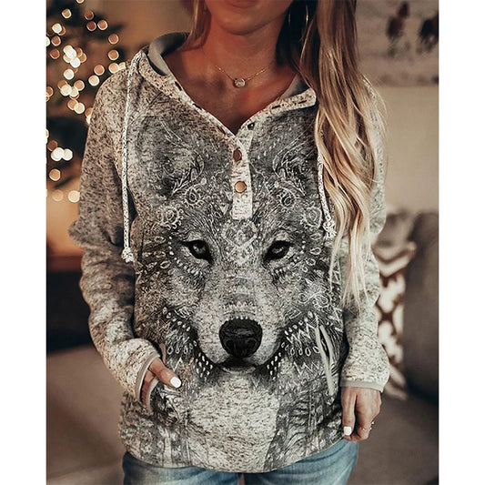 Wolf Hoodie Women Fashion Oversized Hoodies