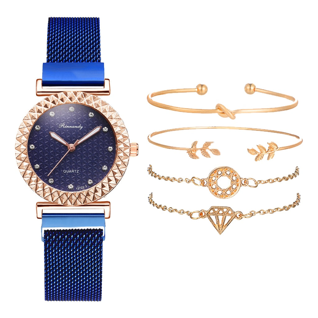 5PCS Women Watch Set Luxury Rose Gold