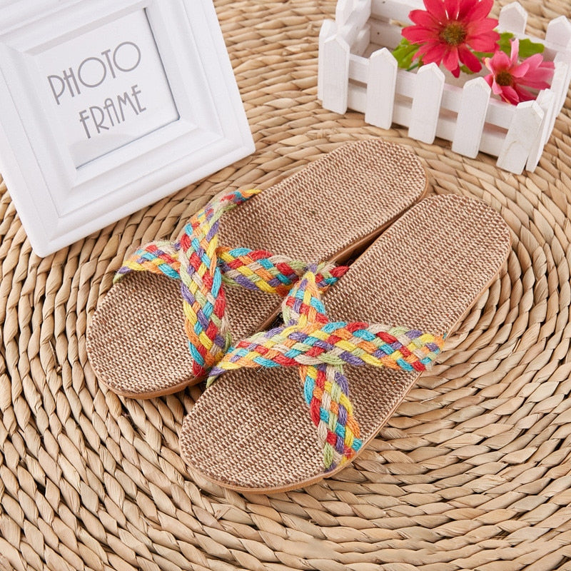 Women Indoor Slippers Home Flax Slides Summer