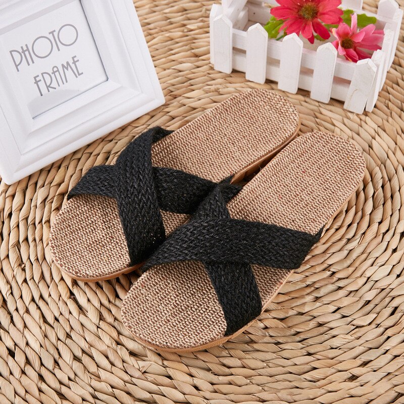 Women Indoor Slippers Home Flax Slides Summer