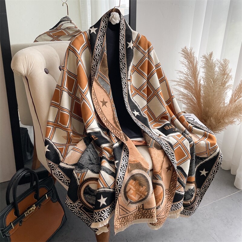 Thick Winter Poncho Women Scarf Luxury Floral Warm