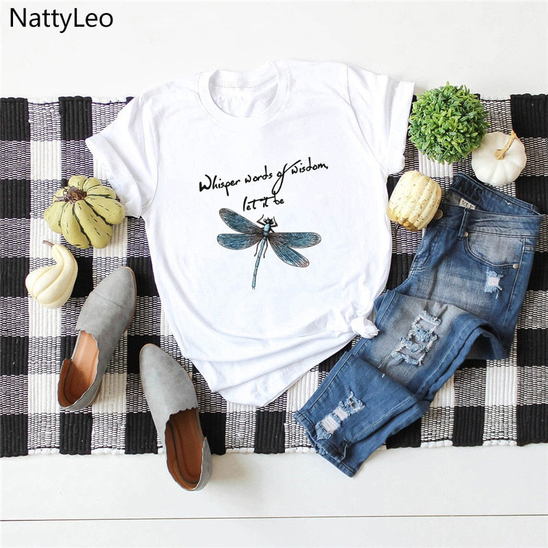 Women T-Shirt New Dragonfly Print T Shirt 100%Cotton