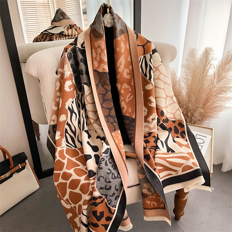 Thick Winter Poncho Women Scarf Luxury Floral Warm