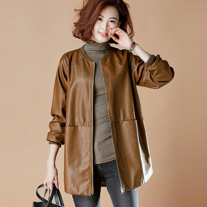 Women  Mid Length Leather Jacket PU Commute Style