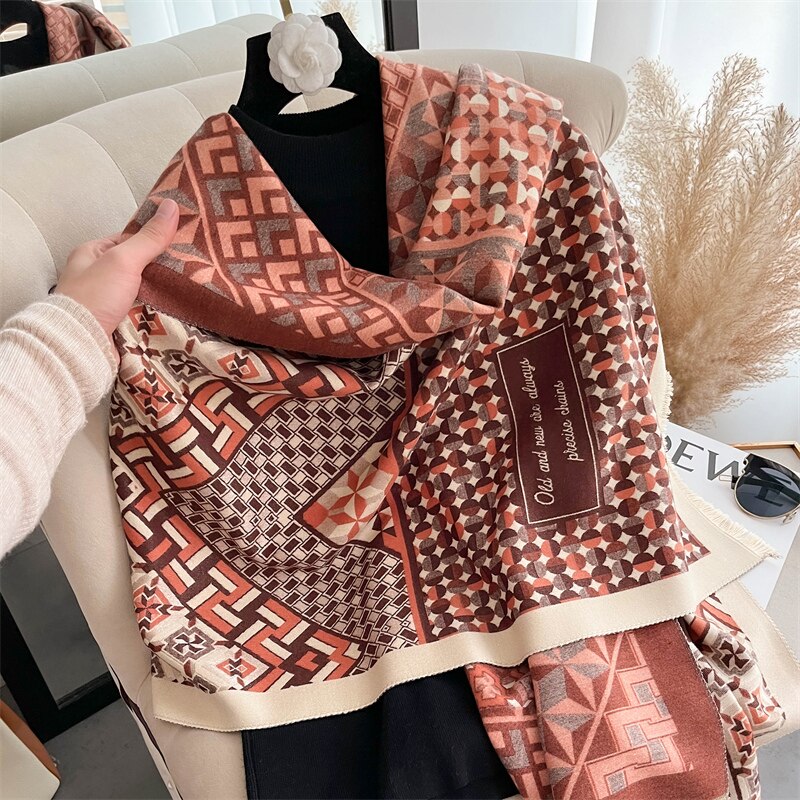 Thick Winter Poncho Women Scarf Luxury Floral Warm