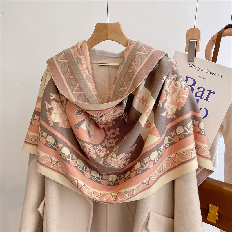 Thick Winter Poncho Women Scarf Luxury Floral Warm