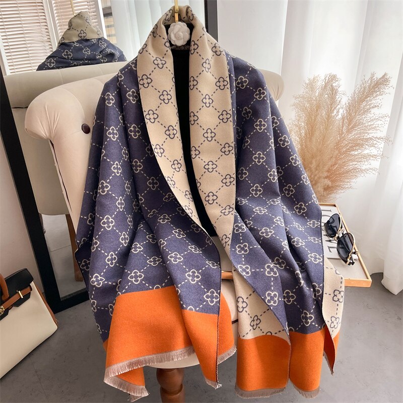 Thick Winter Poncho Women Scarf Luxury Floral Warm