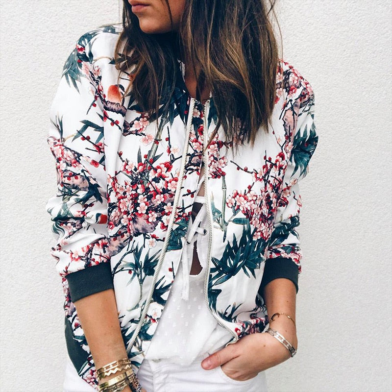 Women Floral Printed Jackets Spring Autumn Long Sleeve