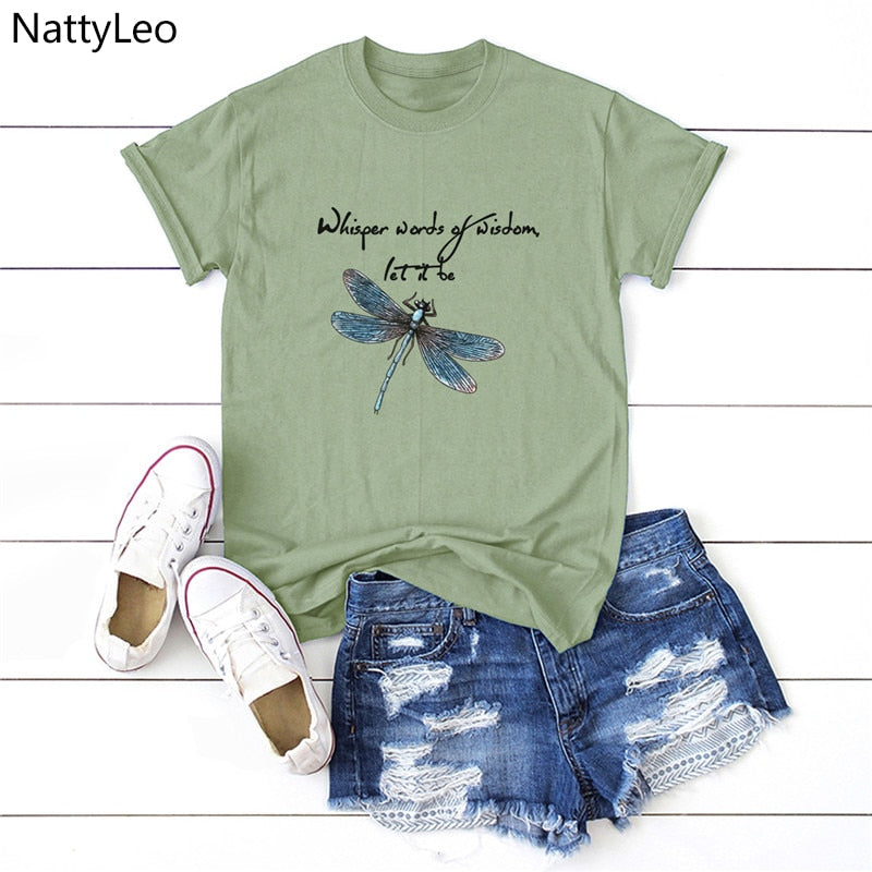 Women T-Shirt New Dragonfly Print T Shirt 100%Cotton