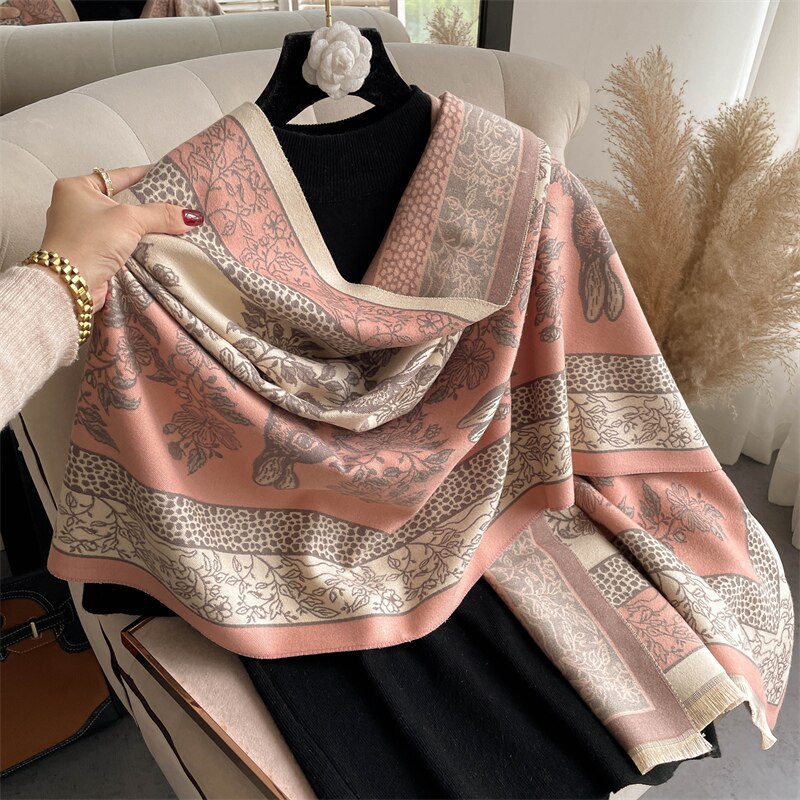 Thick Winter Poncho Women Scarf Luxury Floral Warm