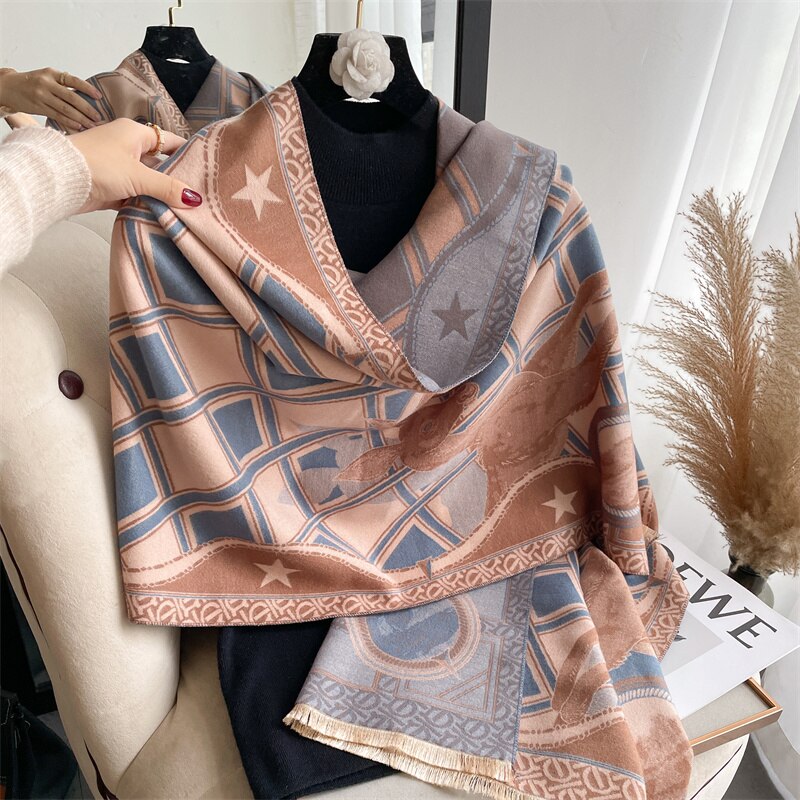 Thick Winter Poncho Women Scarf Luxury Floral Warm