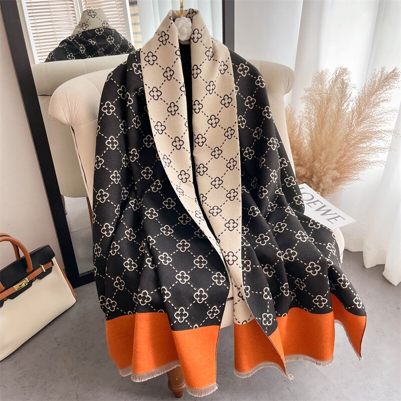 Thick Winter Poncho Women Scarf Luxury Floral Warm