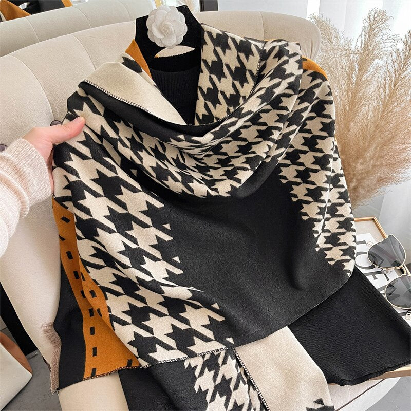 Thick Winter Poncho Women Scarf Luxury Floral Warm