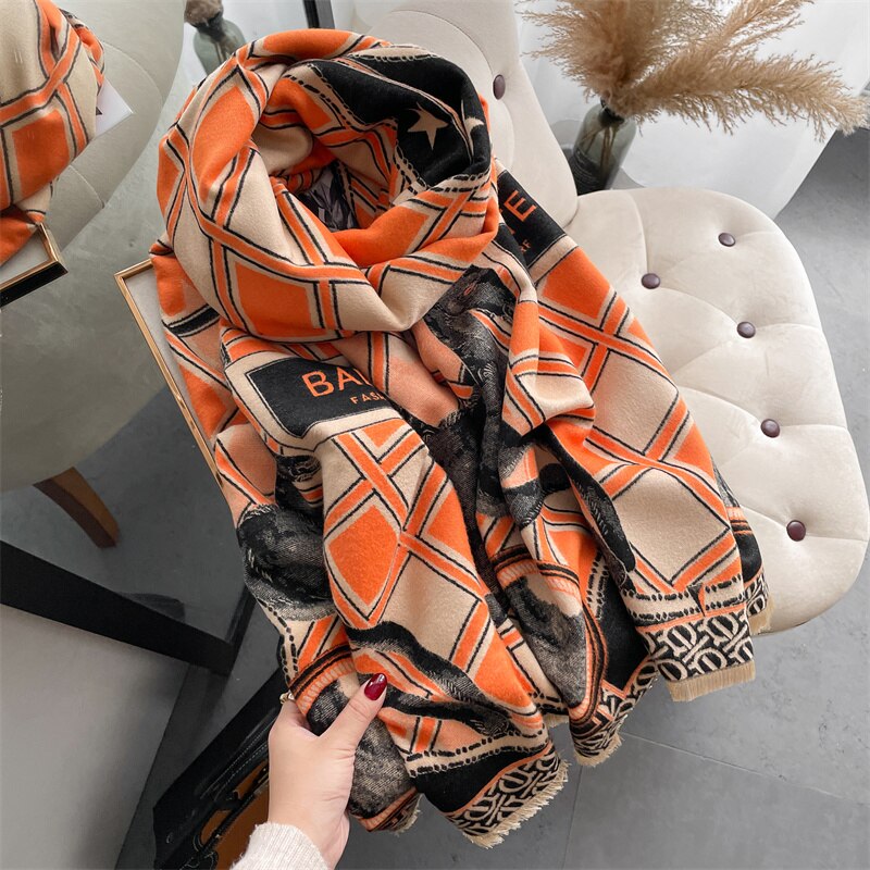 Thick Winter Poncho Women Scarf Luxury Floral Warm