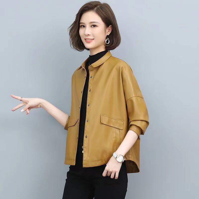 Women  Mid Length Leather Jacket PU Commute Style