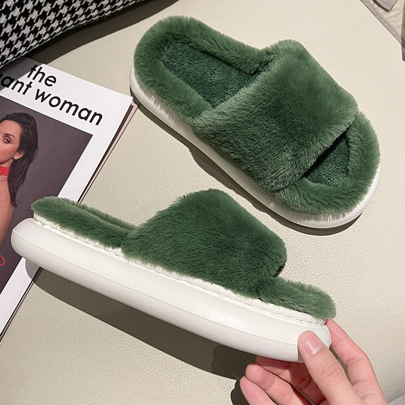 Women's Slippers Thick-bottomed Fur Furry