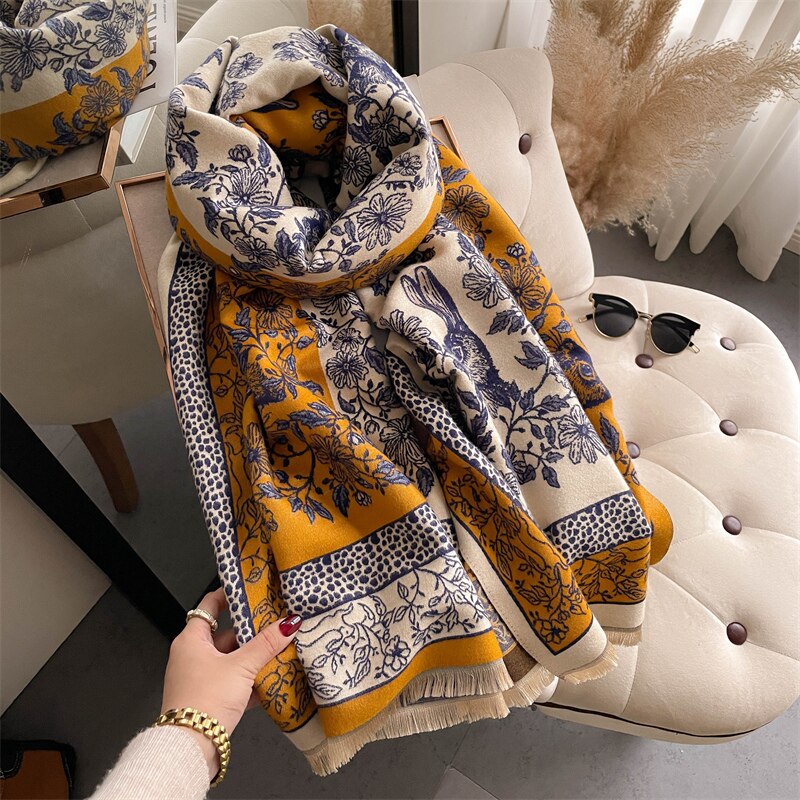 Thick Winter Poncho Women Scarf Luxury Floral Warm