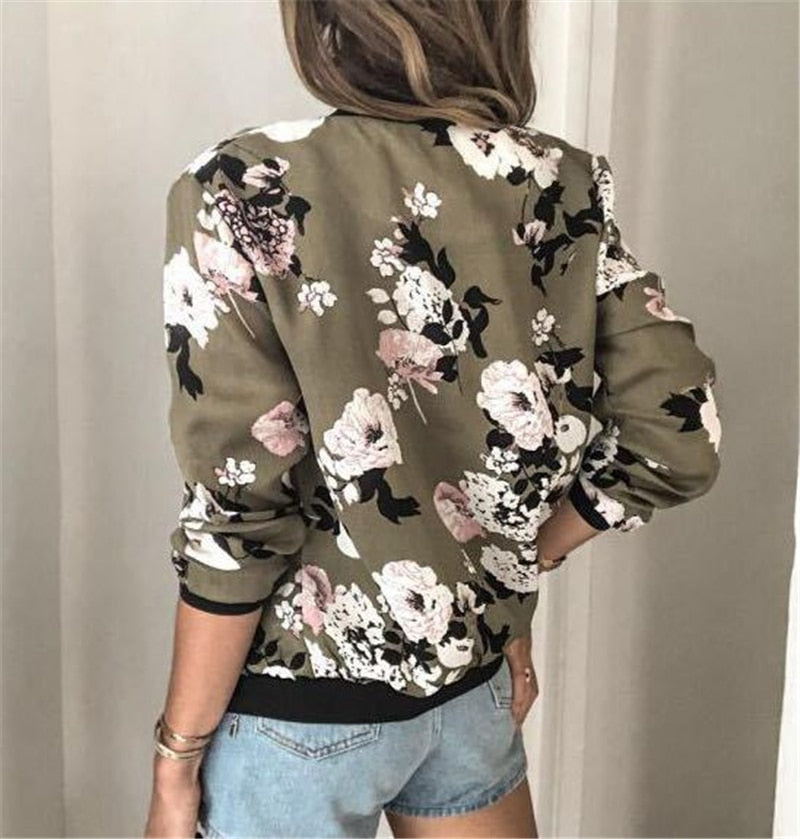 Women Floral Printed Jackets Spring Autumn Long Sleeve