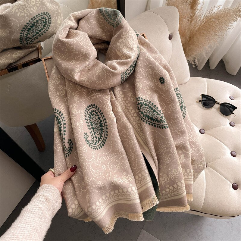 Thick Winter Poncho Women Scarf Luxury Floral Warm