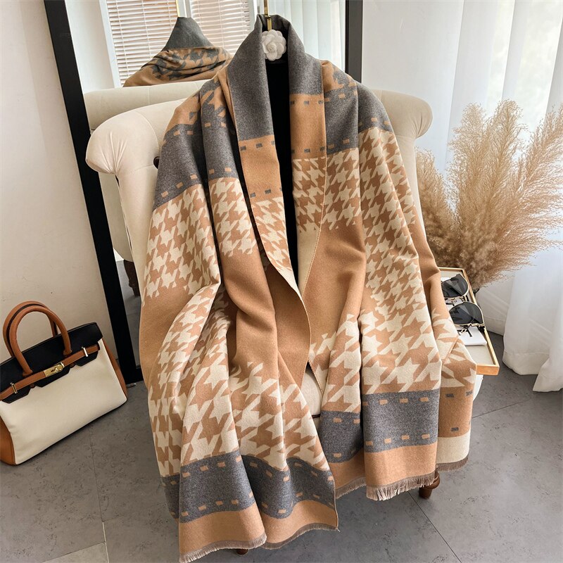 Thick Winter Poncho Women Scarf Luxury Floral Warm