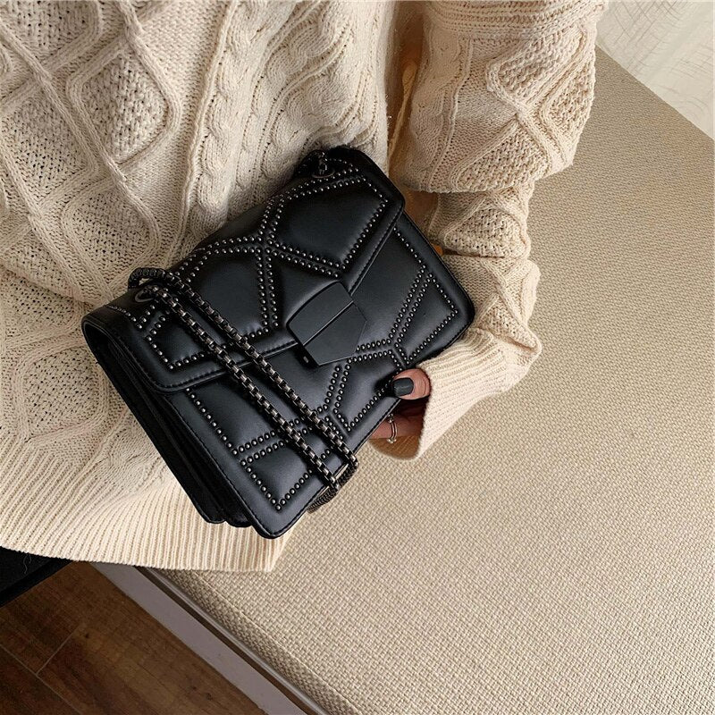 Studded Rivet Chain Brand PU Leather Crossbody