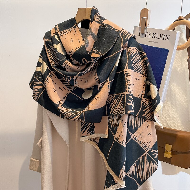 Thick Winter Poncho Women Scarf Luxury Floral Warm