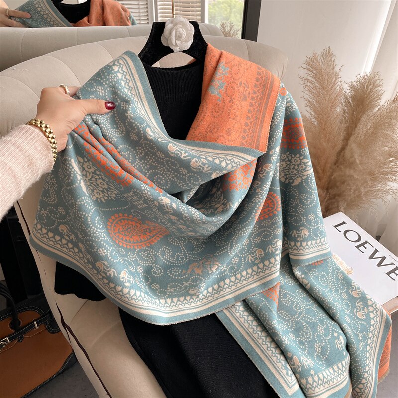 Thick Winter Poncho Women Scarf Luxury Floral Warm