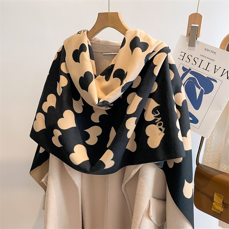 Thick Winter Poncho Women Scarf Luxury Floral Warm