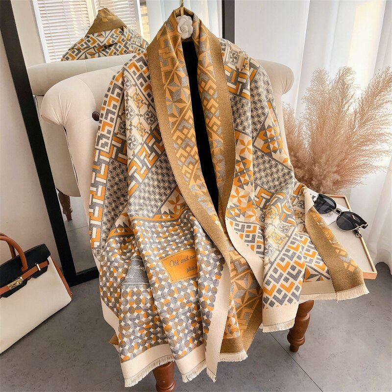 Thick Winter Poncho Women Scarf Luxury Floral Warm