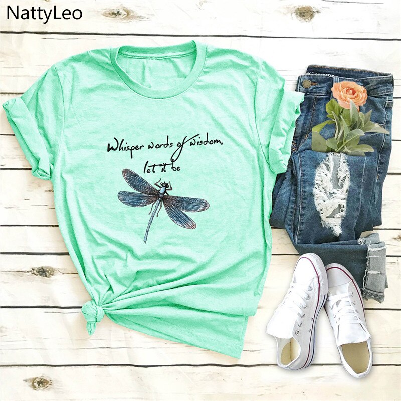 Women T-Shirt New Dragonfly Print T Shirt 100%Cotton