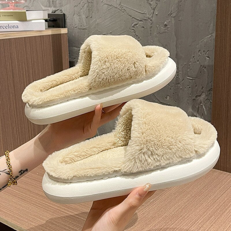 Women's Slippers Thick-bottomed Fur Furry