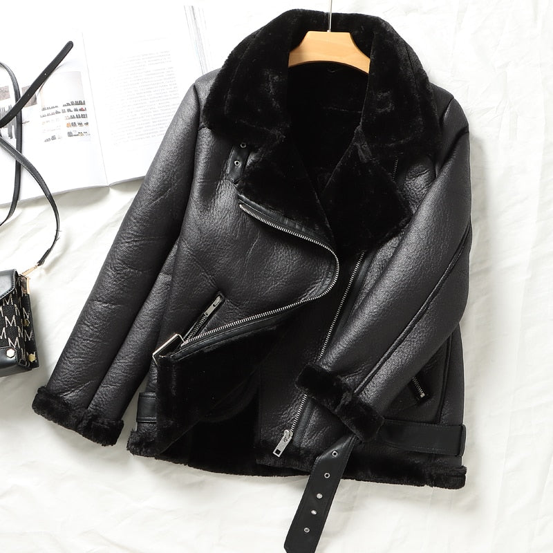 Winter Thick Warm Faux Leather Jackets for Women