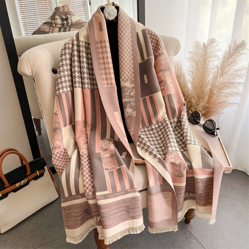 Thick Winter Poncho Women Scarf Luxury Floral Warm