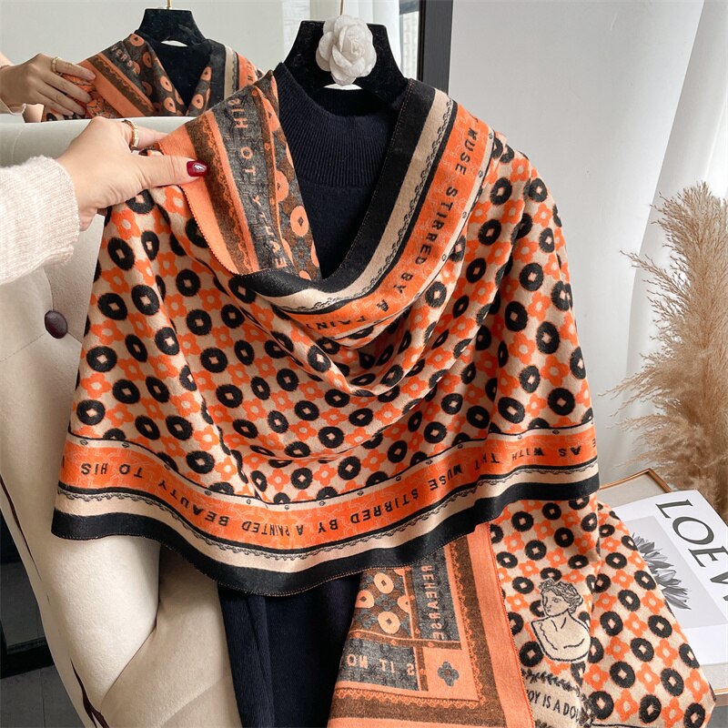 Thick Winter Poncho Women Scarf Luxury Floral Warm