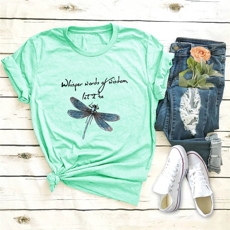 Women T-Shirt New Dragonfly Print T Shirt 100%Cotton