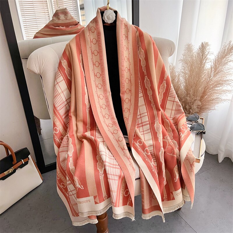 Thick Winter Poncho Women Scarf Luxury Floral Warm