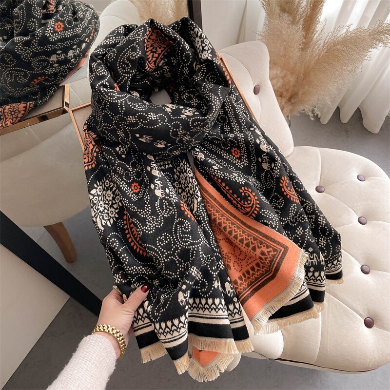 Thick Winter Poncho Women Scarf Luxury Floral Warm